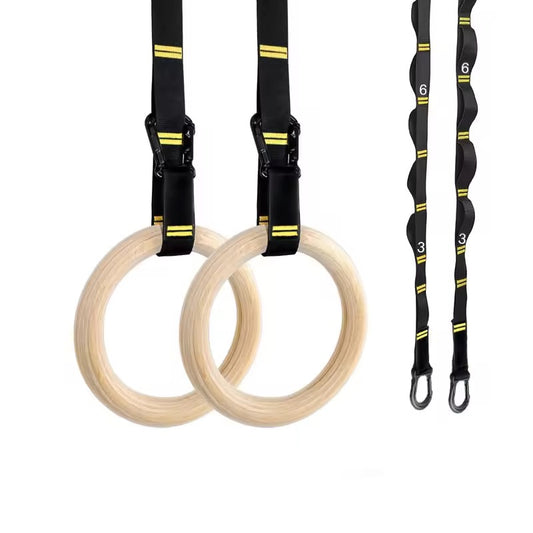 Classic Wooden Gymnastic Rings - 28mm with Adjustable Straps