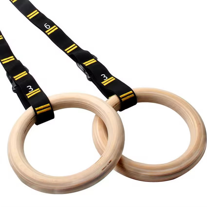 Premium Wooden Olympic Gymnastic Rings, with Adjustable Straps